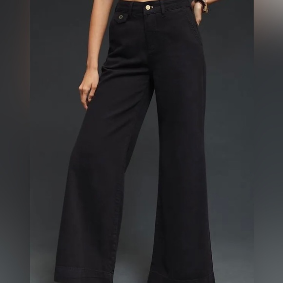 Anthropologie Pants - Pilcro Anthropologie High Rise Wide Leg Black Trousers Size 26 Lyocell Cotton
